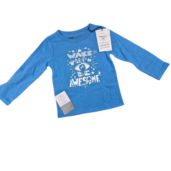 Kidiential Organic Cotton Blue Long Sleeve Shirt "Wake Up & Be Awesome" Design F - Picture 1 of 6